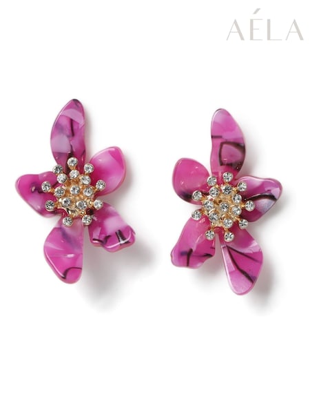Aela Large Pink Resin Flower Stud Earrings (AR6359) | ₪83