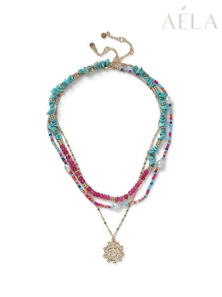 Aela Pink Bright Beaded Multirow Swirl Pendant Necklace (AR6362) | €40