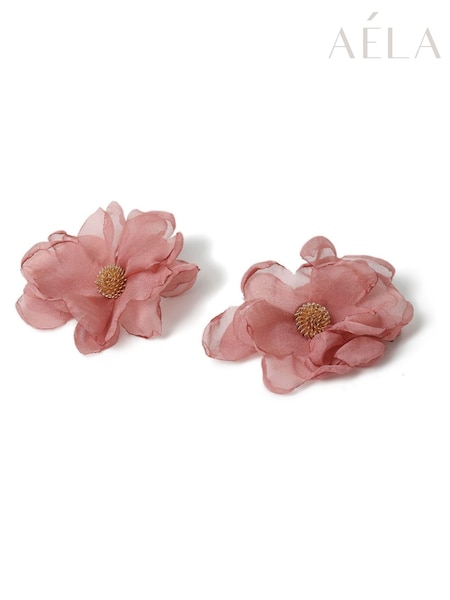 Aela Pink Fabric Ruched Flower Stud Earrings (AR6364) | 69 QAR
