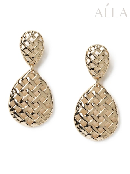 Aela Gold Tone Basket Weave Drop Earrings (AR6375) | €17
