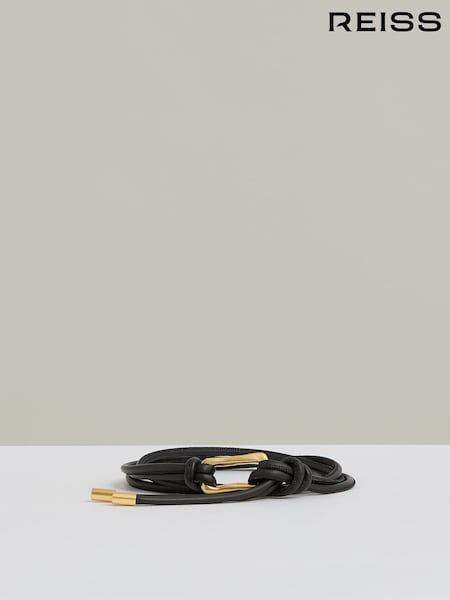 Reiss Black Tara Sculpted Buckle Tubular Tie Belt (AR6478) | €91