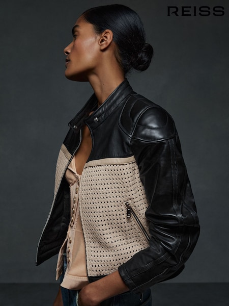 Reiss Piper Atelier Leather Woven Biker Jacket (AR6490) | €1,095