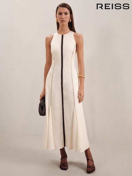 Reiss Ivory/Black Inaya Petite Craft-Stitch Sleeveless Midi Dress (AR6492) | €370