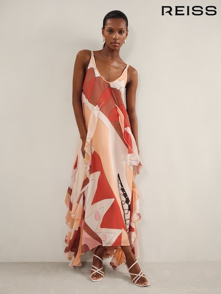 Reiss Sasha Printed Ruffle Trim Maxi Dress (AR6497) | €520
