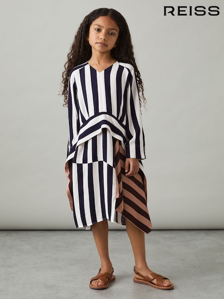 Reiss Multi Nola 4-9 yrs Stripe-Print Handkerchief Dress (AR6507) | AED576