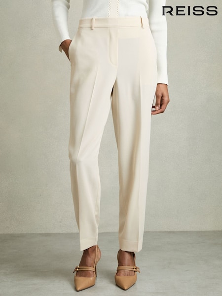 Reiss Cream Eve Petite Tapered Elasticated-Waist Trousers (AR6511) | $177