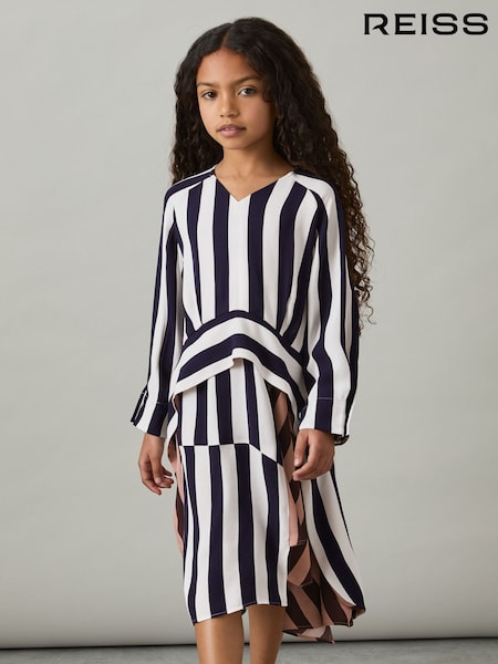 Reiss Multi Nola 9-13 yrs Stripe-Print Handkerchief Dress (AR6513) | AED619