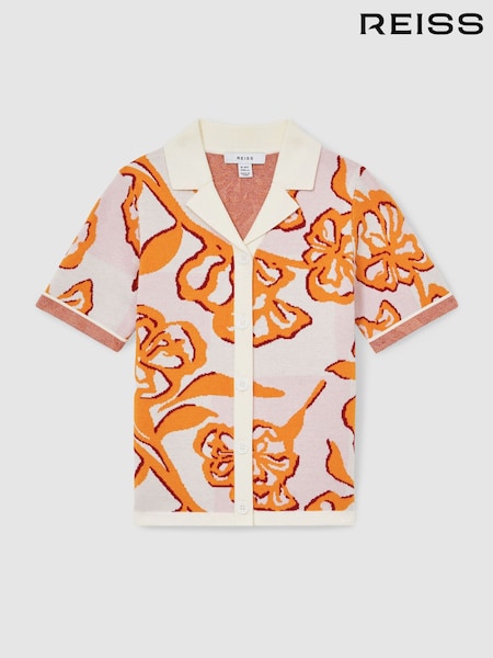 Reiss Pink Sandy Floral Print Intarsia Knit Top (AR6521) | kr1 002