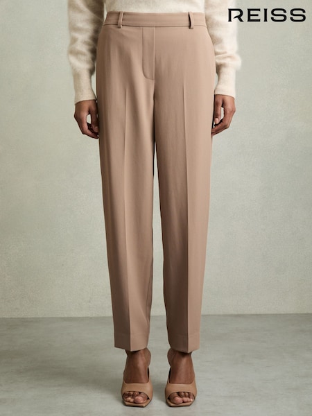 Reiss Mink Neutral Eve Petite Tapered Elasticated-Waist Trousers (AR6528) | $177