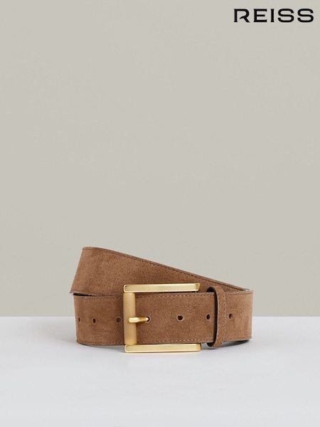 Reiss Tan Rosie Suede Square Roller Buckle Belt (AR6529) | €125