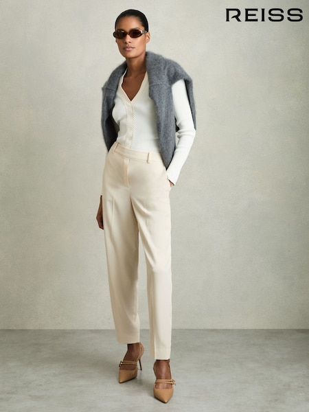 Reiss Cream Eve Tapered Elasticated-Waist Trousers (AR6536) | $177