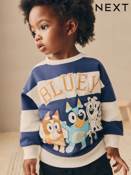 White/Blue Stripe Bluey Crew Neck Cotton Sweatshirt (12mths-8yrs) (AR6546) | €23 - €26