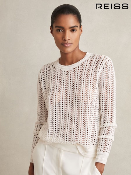 Reiss White Suzie Open-Knit Crew-Neck Jumper (AR6585) | €171