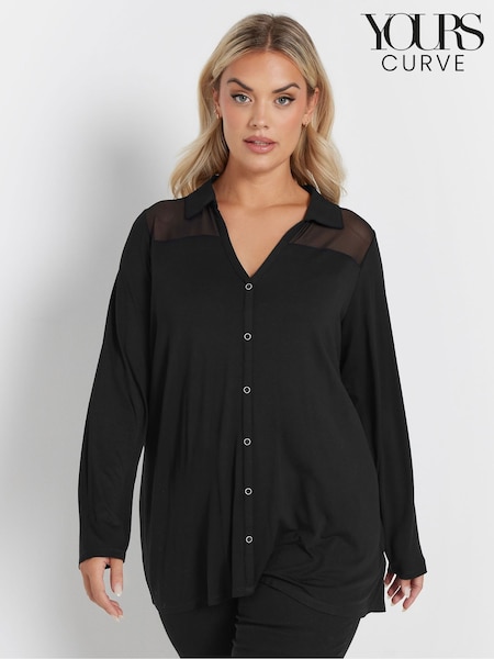 Yours Curve Black Mesh Panel Long Sleeve Shirt (AR6591) | €36