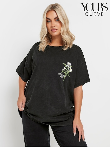 Yours Curve Black Acid Wash Relaxed 100% Cotton T-Shirt (AR6593) | R$ 215