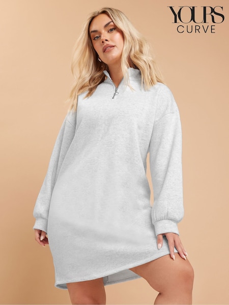 Yours Curve Grey Zip Neck Jumper Dress (AR6595) | ₪171