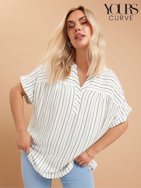 Valkoinen - Yours Curve Raita Notchneck Pusero (AR6606) | €43