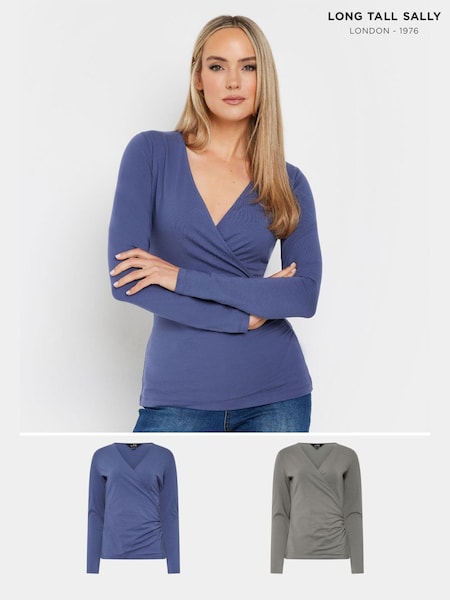 Long Tall Sally Blue Long Sleeve Wrap Top 2 Pack (AR6611) | $63
