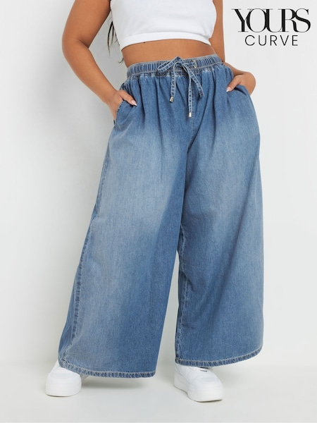 Yours Curve Blue Superwide Leg 100% Cotton Jeans (AR6614) | $63