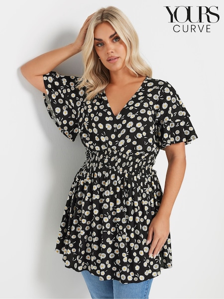 Yours Curve Black Flutter Sleeve Top (AR6618) | $47