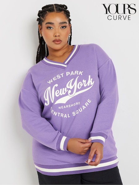 Yours Curve Purple New York Slogan Varsity Sweatshirt (AR6624) | €42