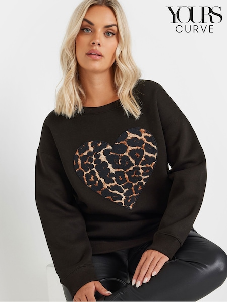 Yours Curve Black Leopard Print Heart Sweatshirt (AR6642) | €41