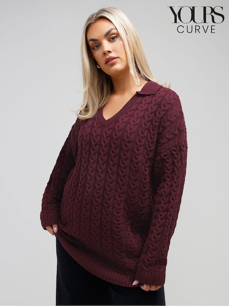 Yours Curve Red Limited Cable Knitted Jumper (AR6662) | AED186