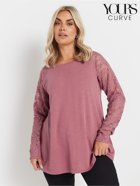 Yours Curve Pink Raglan Lace A-Line T-Shirt (AR6672) | €35
