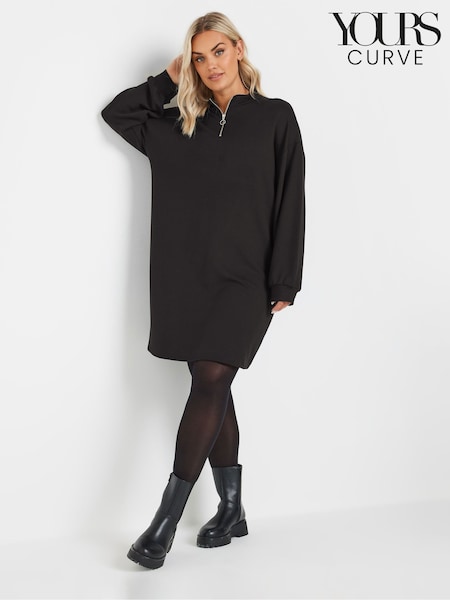 Yours Curve Black Zip Neck Jumper Dress (AR6679) | ₪171