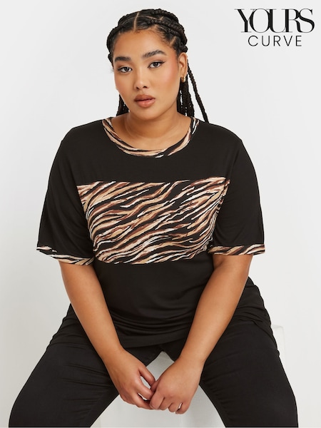 Yours Curve Black/Brown Zebra Print Colourblock Top (AR6680) | €34