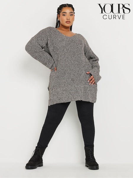 Yours Curve Brown Oversized V-Neck Jumper (AR6688) | €44