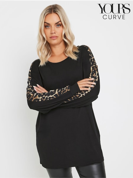 Yours Curve Black Leopard Print Sleeve Detail Top (AR6695) | €35