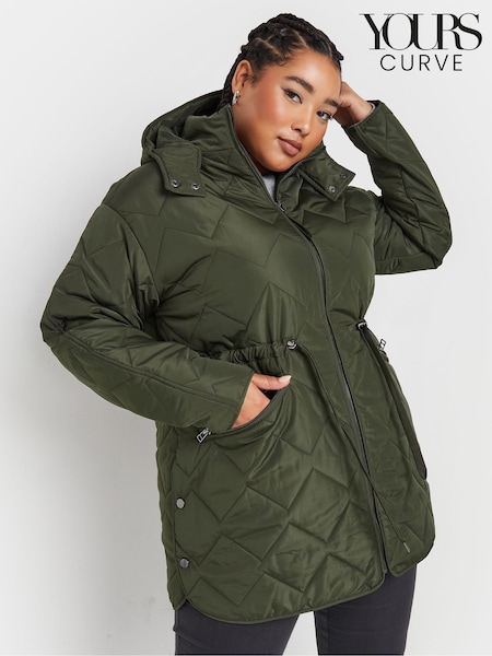 Yours Curve Green Lightweight Zig Zag Quilted Midi Jacket (AR6696) | €86