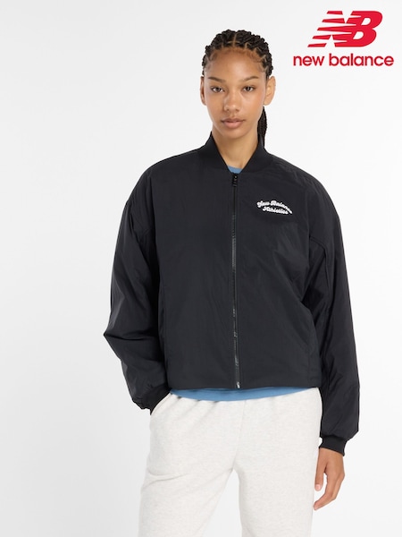 New Balance Black Womens Linear Heritage Woven Bomber Jacket (AR6750) | €140