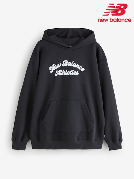 New Balance Black Womens Linear Heritage Fleece Long Line Hoodie (AR6753) | €86
