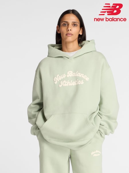 New Balance Green Womens Linear Heritage Fleece Long Line Hoodie (AR6754) | €86