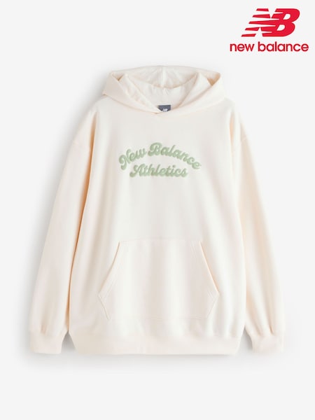 New Balance Cream Womens Linear Heritage Fleece Long Line Hoodie (AR6755) | €86