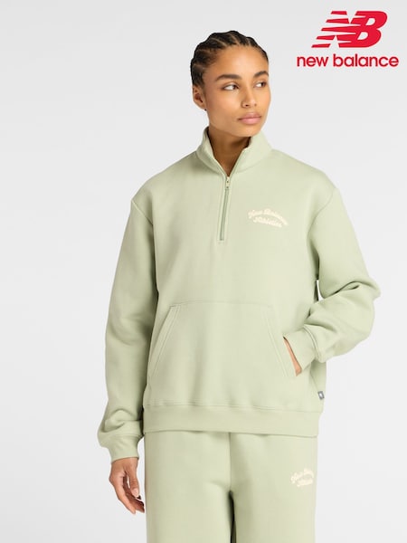 New Balance Green Womens Linear Heritage Polar Fleece 1/2 Zip Top (AR6759) | €86