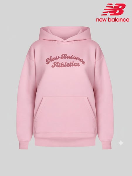 New Balance Light Pink Linear Heritage Fleece Longline Hoodie (AR6772) | LEI 484