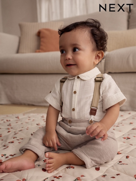 Neutral Baby Shirt Trousers and Braces 3 Piece Set (0mths-2yrs) (AR6782) | 114 QAR - 124 QAR