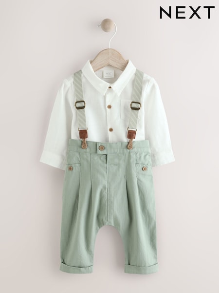 Sage Green Baby Shirt Trousers and Braces 3 Piece Set (0mths-2yrs) (AR6785) | AED117 - AED127