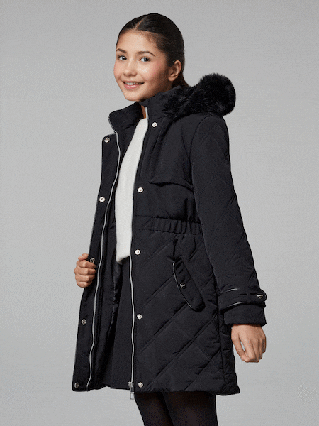 Lipsy Black Shower Resistant Midweight Padded Parka Coat (5-16yrs) (AR6798) | €83 - €95