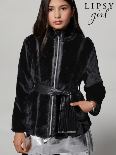 Lipsy Navy Faux Fur Belted Jacket (5-16yrs) (AR6801) | €78 - €89