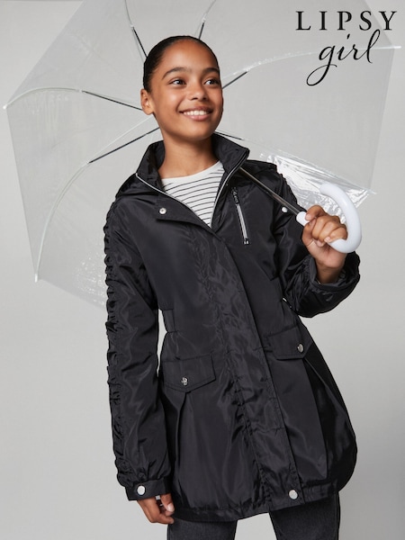 Lipsy Black Shower Resistant Lightweight Ruched Raincoat (5-14yrs) (AR6803) | €59 - €69