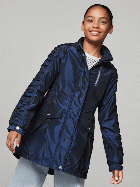 Lipsy Navy Shower Resistant Lightweight Ruched Raincoat (5-14yrs) (AR6804) | €59 - €69