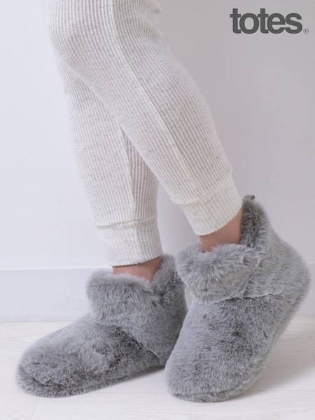 Totes Grey Ladies Totes Faux Fur Boots Slippers (AR6856) | ₪176