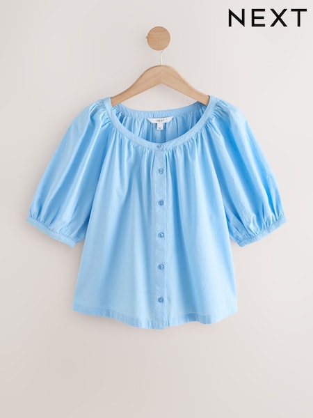 Cornflower Blue Print Puff Short Sleeve Top (AR6870) | €30