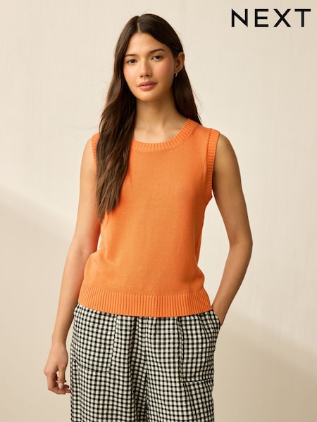 Orange Knitted Crew Neck Vest with Linen (AR6886) | €30