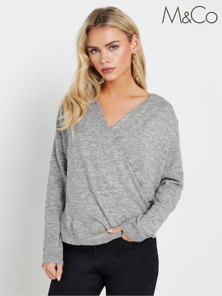 M&Co Grey Petite Wrap Over Jumper (AR6889) | AZN 75