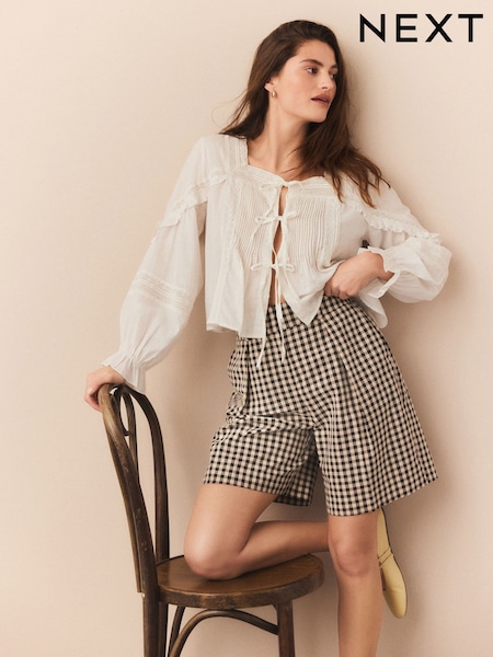 Neutraali/Musta - Gingham Check Tailored Long Shorts (AR6906) | €44